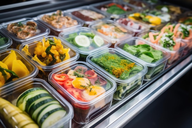 Prepared food for healthy nutrition in lunch boxes catering service for balanced diet takeaway food delivery in restaurant containers with everyday meals