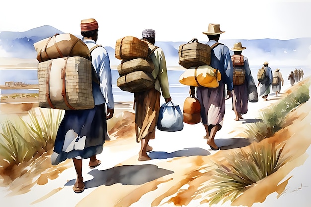 Prepared for World Migrants Day Watercolor style digital painting