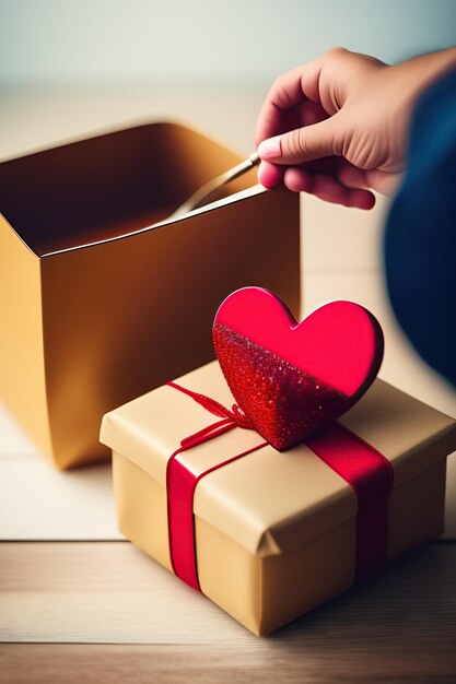 Preparing for a date on Valentine's Day packing a gift