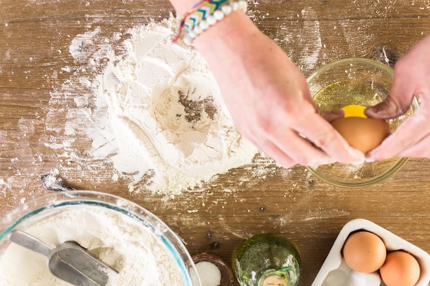 Preparing dough for home made pasta.