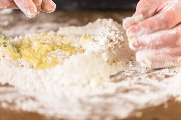 Preparing dough for home made pasta.