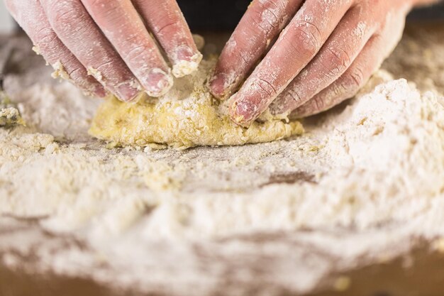 Preparing dough for home made pasta.