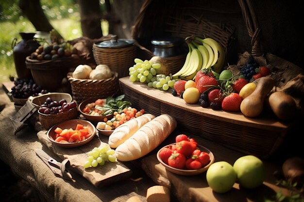 Foto preparare il cibo per il picnic