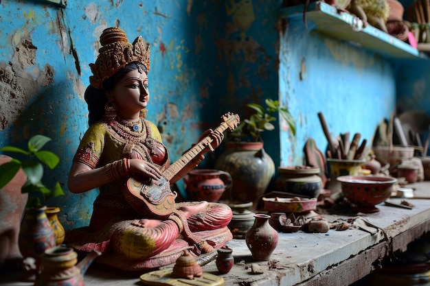 Photo preparing idol of goddess devi saraswati for saraswati puja in kolkata india