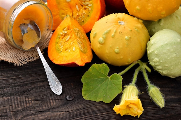 Photo preparing pumpkin jam from your own garden