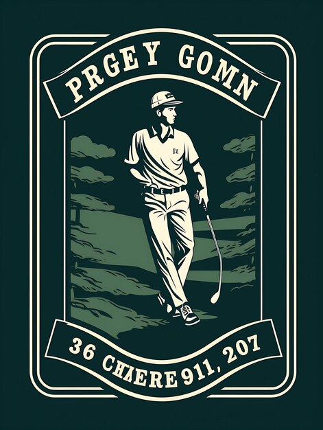 Preppy golfer forest green athletic font golf flags border v 2d label vintage design packaging tem