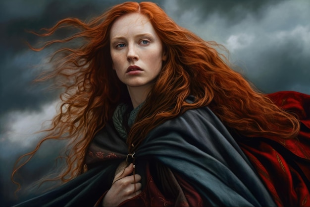 Premium AI Image | PreRaphaelite portrait of a woman with fiery red ...