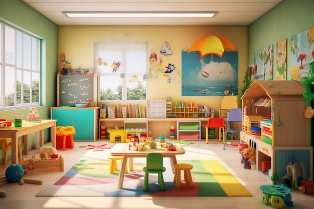 Photo preschool class room colorful cheerful bright students in class room illustration