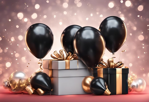 Present box and balloons on background suitable for any holiday black friday sales and discounts