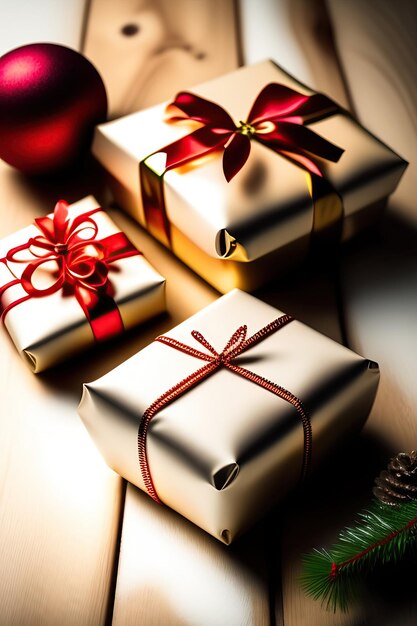 クリスマスや新年のコピースペースを備えた空白のラベルが付いた白い紙に包まれたギフトをプレゼントします