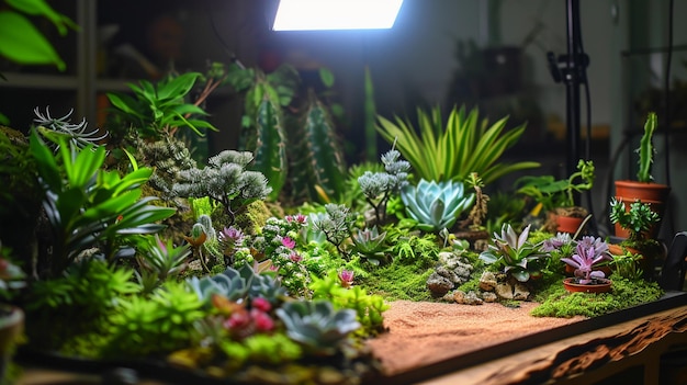 Photo present a tabletop photography setup with vibrant miniature landscapes creative hobbyists haven