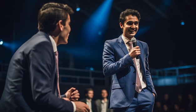 Presentatie over bedrijfsgroei Jonge ondernemer spreekt het publiek toe