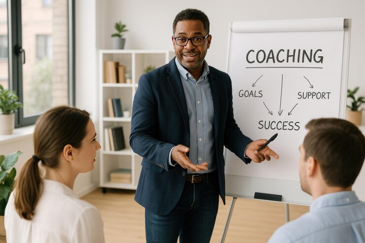 Foto presentatie van een professionele coaching-sessie