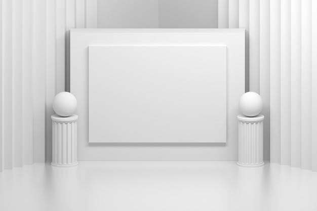 Presentation board in white room with pillars