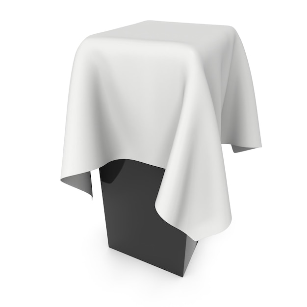 Presentation pedestal covered with white cloth