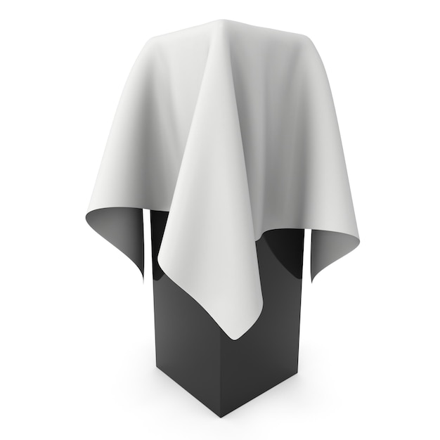 Presentation pedestal covered with white cloth