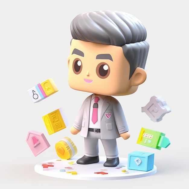 Presentation Prodigy Cute Businessman Character Nailing the Art of Presenting isolate white background