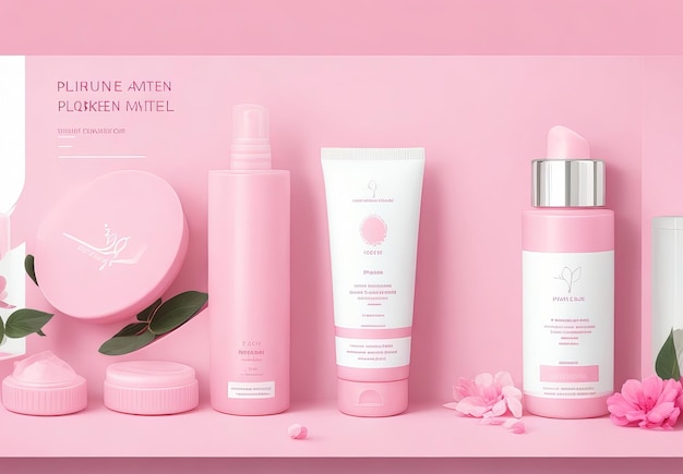 Presentation template for natural beauty products on pink background