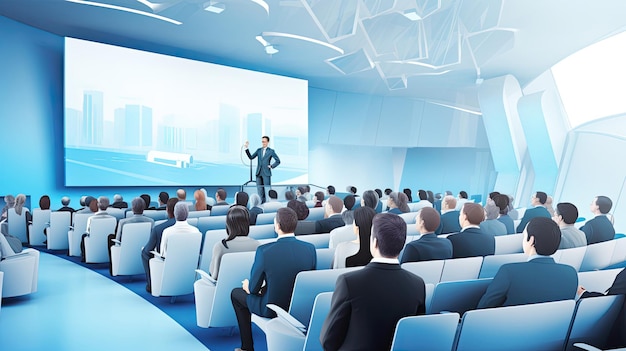 Photo presenting auditorium speaker modern engaged audience auditorium modern audience engaged