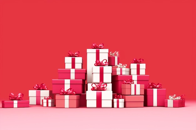 Presents decorated red bow box valentine holiday copy gifts concept celebrate christmas space
