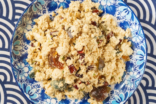 Preserved egg tofu on blue background