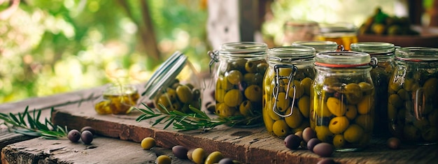 Preserved olives in a jar Selective focus