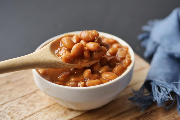 Preserved soya beans in a bowl on table