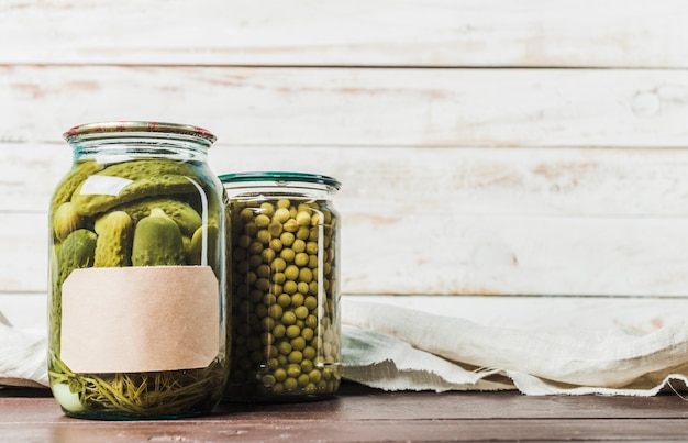 Preserved vegetables on wooden 