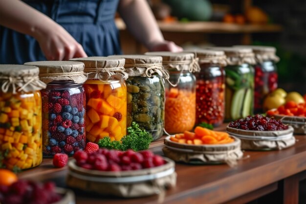 Preserving bounty Fruits in jars preparation for winter preservation