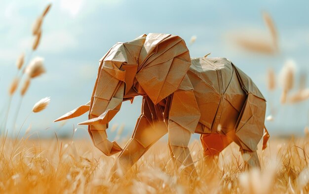 Foto preservare gli elefanti nella savana origami wildlife l'elefante origami