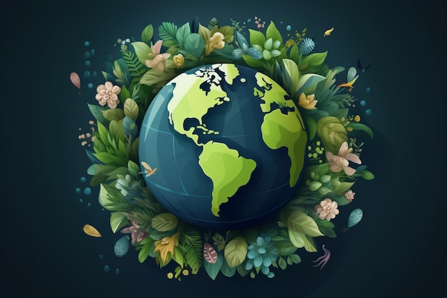 Preserving our planet earth day banner illustration in green vector concept