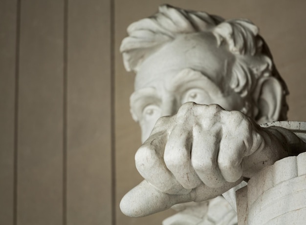 President Lincoln statue with focus on fist