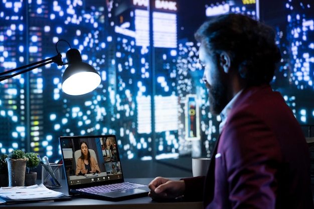 president meeting with shareholders on online videocall network