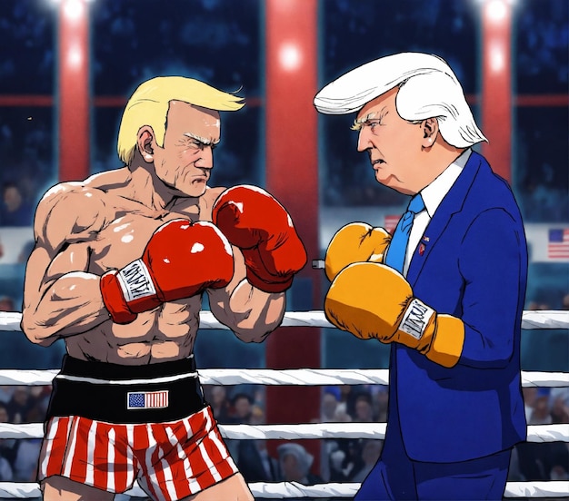 Photo president trump boxing with a frail president biden anime 8k