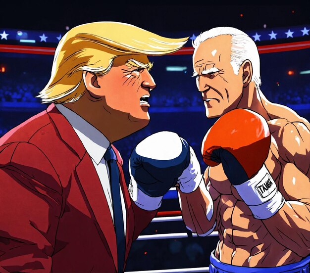 Photo president trump boxing with a frail president biden anime 8k