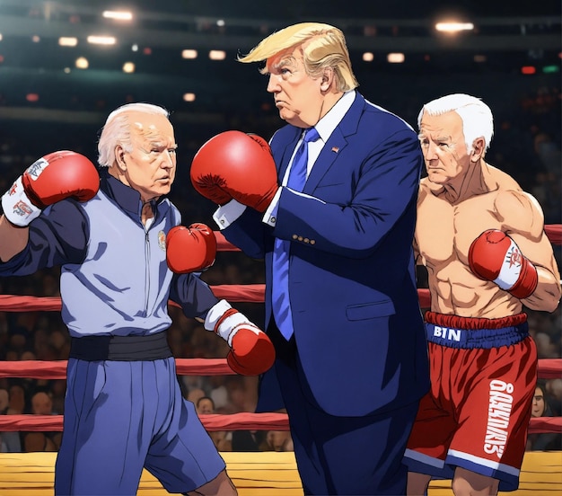 President trump boxing with a frail president biden anime 8k