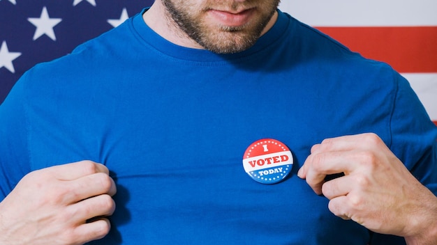 Presidential election button on a man