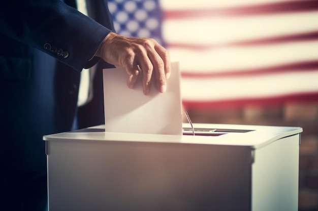 Presidentiële verkiezingen in de Verenigde Staten van Amerika Stembus op de achtergrond van de Amerikaanse vlag