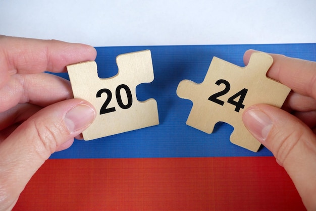 Foto presidentiële verkiezingen in rusland in 2024 concept verkiezingsvlag van rusland