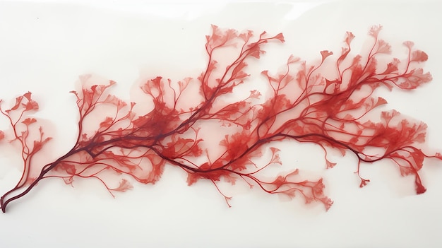 Photo pressed beautiful red rhodophyta seaweed on white background