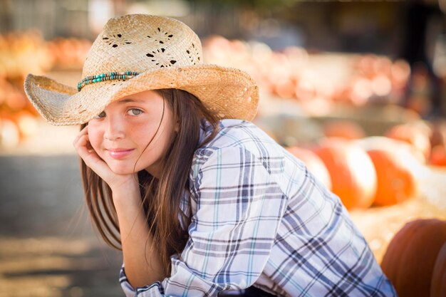 Preteen Girl Portrait at the Pumpkin Patch