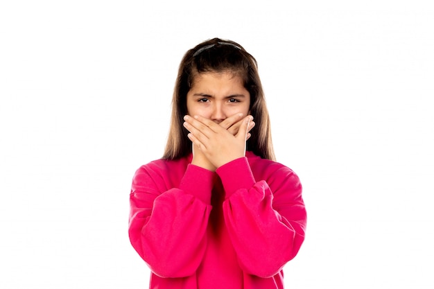 Preteen girl with pink sweatshirt