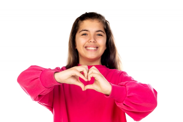 Preteen girl with pink sweatshirt