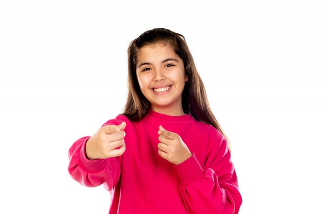 Preteen girl with pink sweatshirt