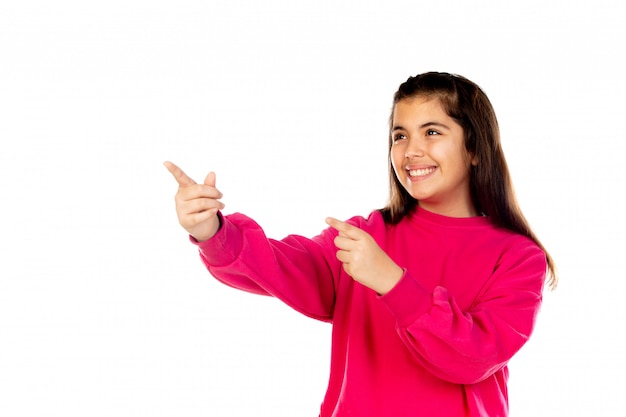 Preteen girl with pink sweatshirt