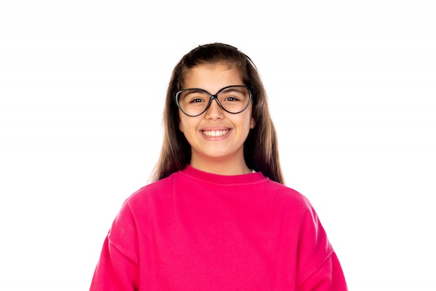 Preteen girl with pink sweatshirt