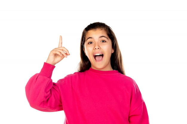 Preteen girl with pink sweatshirt