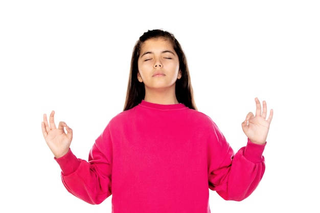 Preteen girl with pink sweatshirt