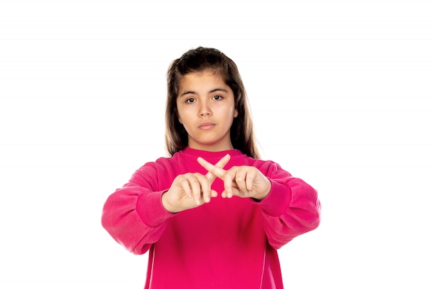 Preteen girl with pink sweatshirt