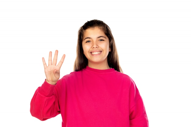 Preteen girl with pink sweatshirt